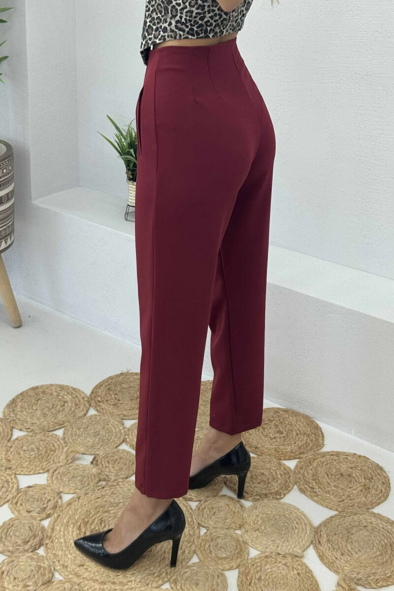 SIMPLE ONE COLOR WOMEN TROUSERS BURGUNDY/VISHNJE - 8