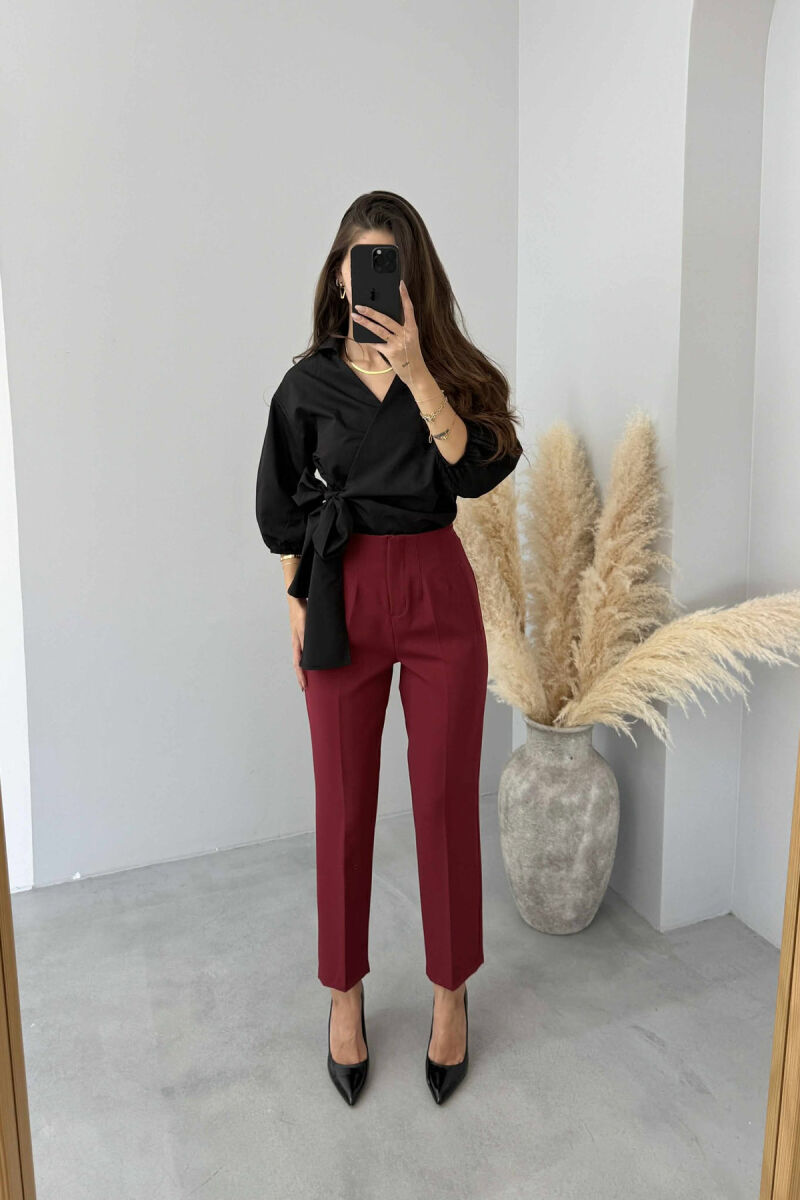 SIMPLE ONE COLOR WOMEN TROUSERS BURGUNDY/VISHNJE - 1