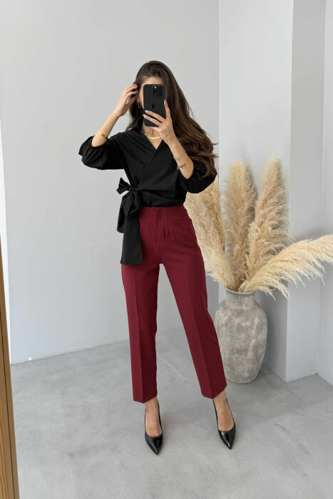 SIMPLE ONE COLOR WOMEN TROUSERS BURGUNDY/VISHNJE - 2
