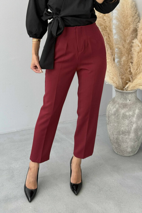 SIMPLE ONE COLOR WOMEN TROUSERS BURGUNDY/VISHNJE - 4