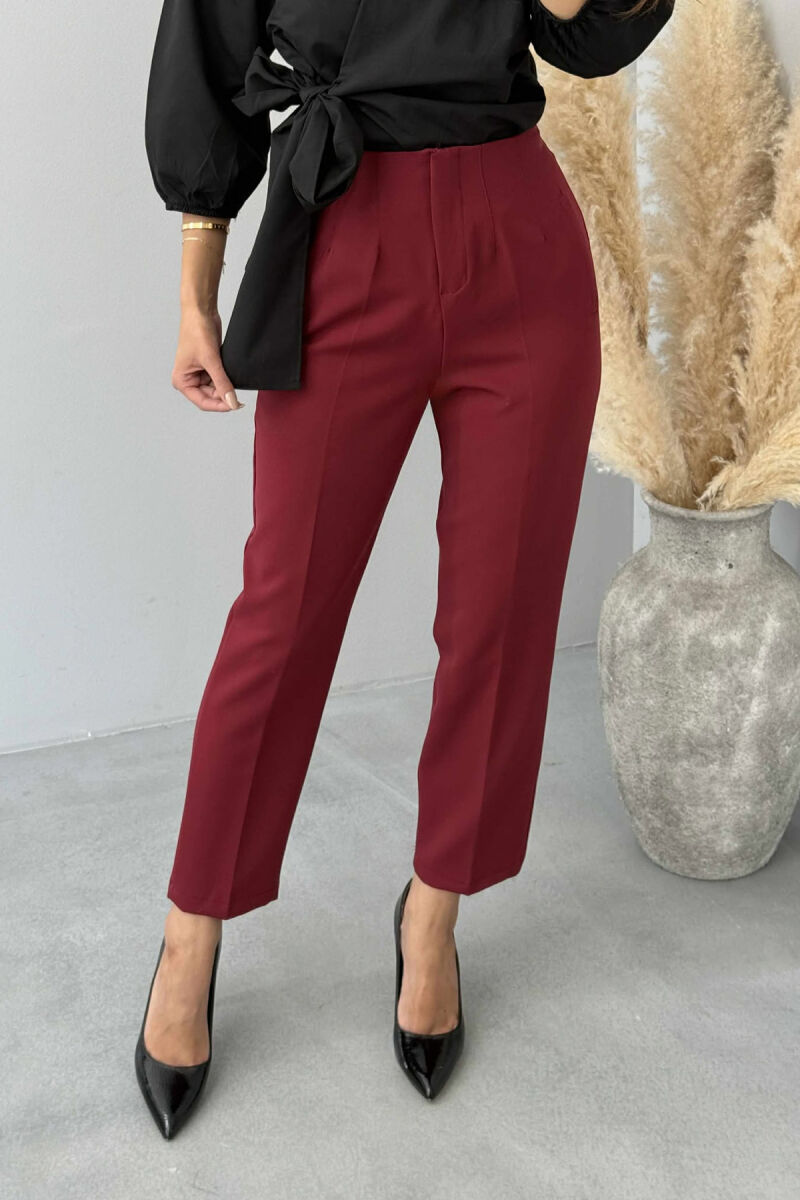 SIMPLE ONE COLOR WOMEN TROUSERS BURGUNDY/VISHNJE - 4