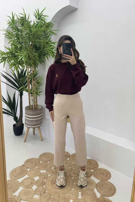 SIMPLE ONE COLOR WOMEN TROUSERS CREAM/KREM - 5
