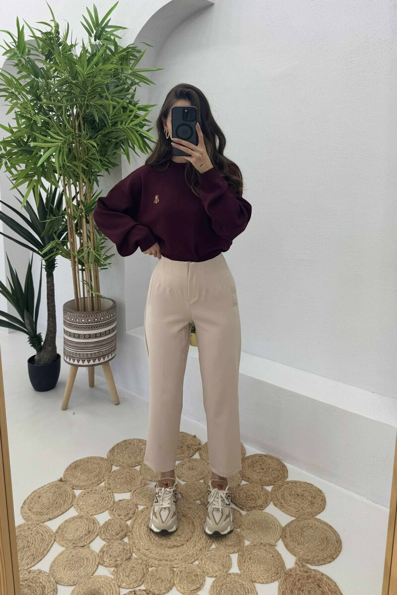 SIMPLE ONE COLOR WOMEN TROUSERS CREAM/KREM - 6
