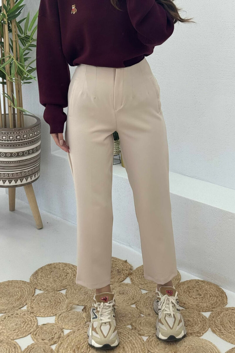 SIMPLE ONE COLOR WOMEN TROUSERS CREAM/KREM - 7
