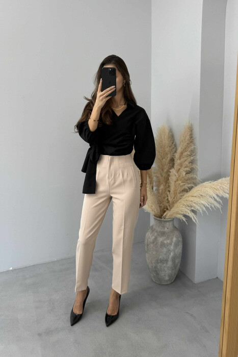 SIMPLE ONE COLOR WOMEN TROUSERS CREAM/KREM 