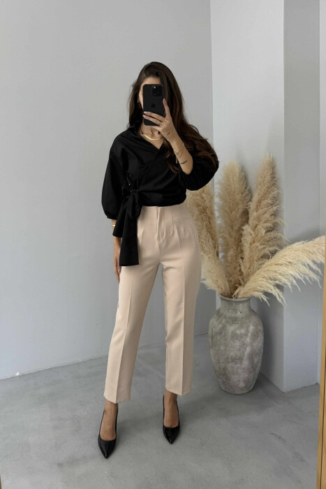 SIMPLE ONE COLOR WOMEN TROUSERS CREAM/KREM - 2