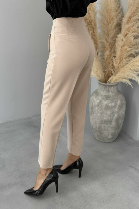 SIMPLE ONE COLOR WOMEN TROUSERS CREAM/KREM - 3
