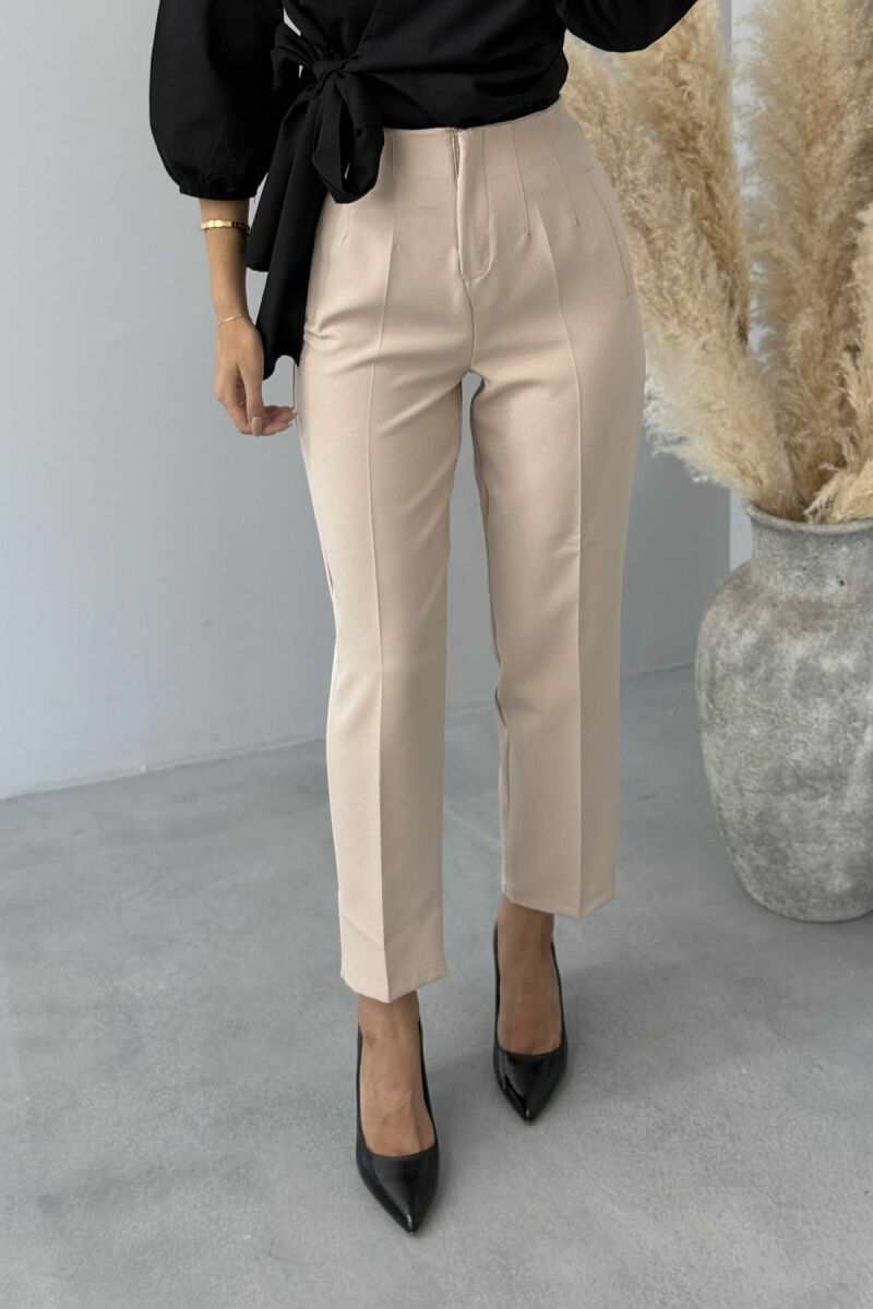 SIMPLE ONE COLOR WOMEN TROUSERS CREAM/KREM - 4