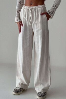 SIMPLE ONE COLOR WOMEN TROUSERS CREAM/KREM 