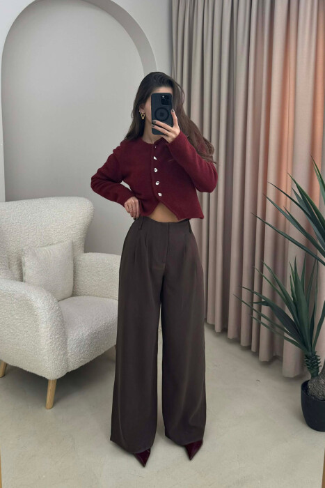 SIMPLE ONE COLOR WOMEN TROUSERS DARK BROWN/KAE 