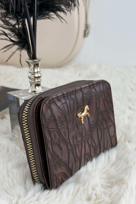 SIMPLE PATTERN WOMEN WALLET DARK BROWN/KAE 