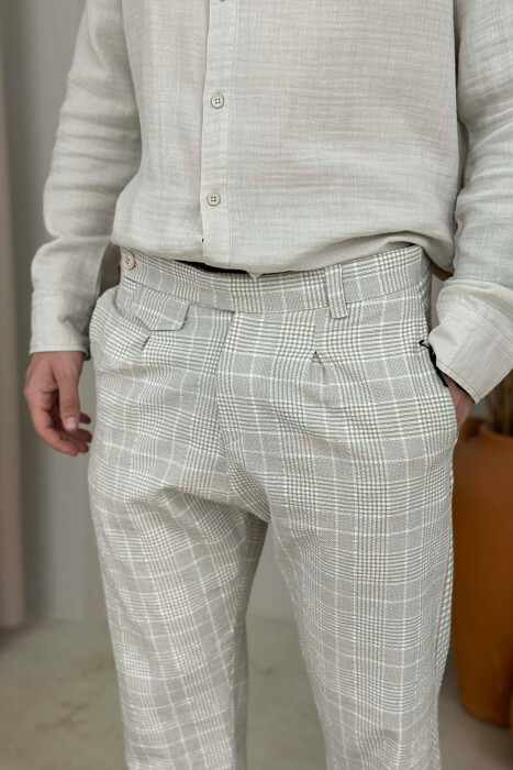 SIMPLE PLAID MEN PANTS BEIGE/BEZHE - 2