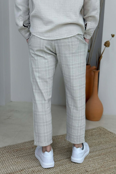 SIMPLE PLAID MEN PANTS BEIGE/BEZHE - 3