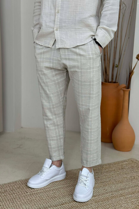 SIMPLE PLAID MEN PANTS BEIGE/BEZHE - 4