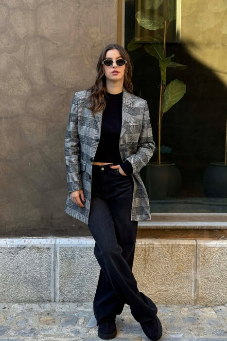 SIMPLE PLAID WOMEN COAT BLACK-WHITE/ZEBA - 1