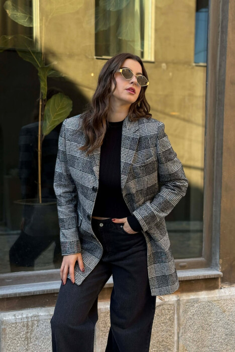SIMPLE PLAID WOMEN COAT BLACK-WHITE/ZEBA - 2