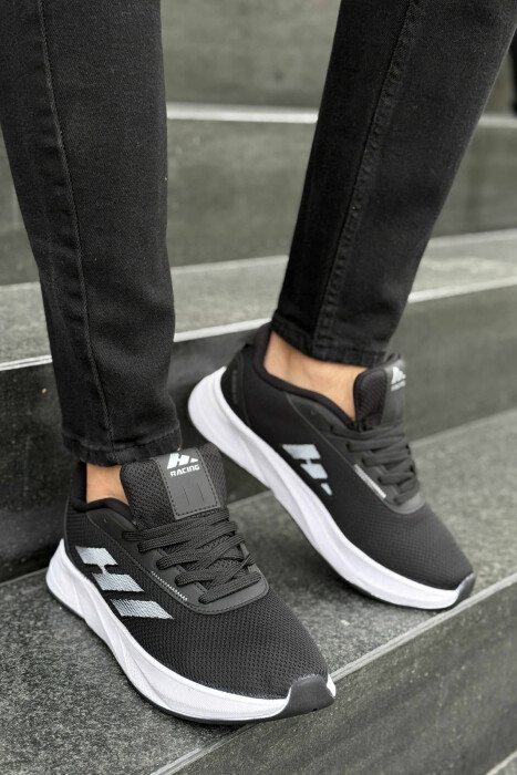 SIMPLE PLATFORM LACING MEN SNEAKERS BLACK-WHITE/ZEBA - KLAUDIO FASHION