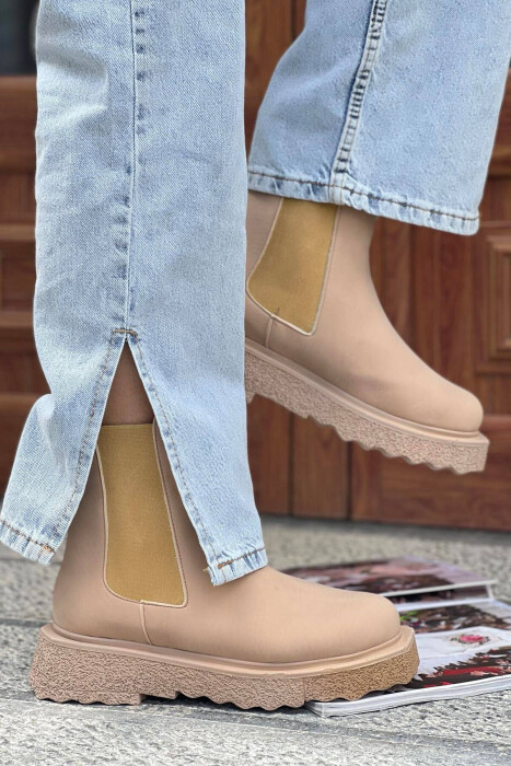 SIMPLE PLATFORM POCLET WOMAN ANKLE BOOTS BEIGE/BEZHE - 2