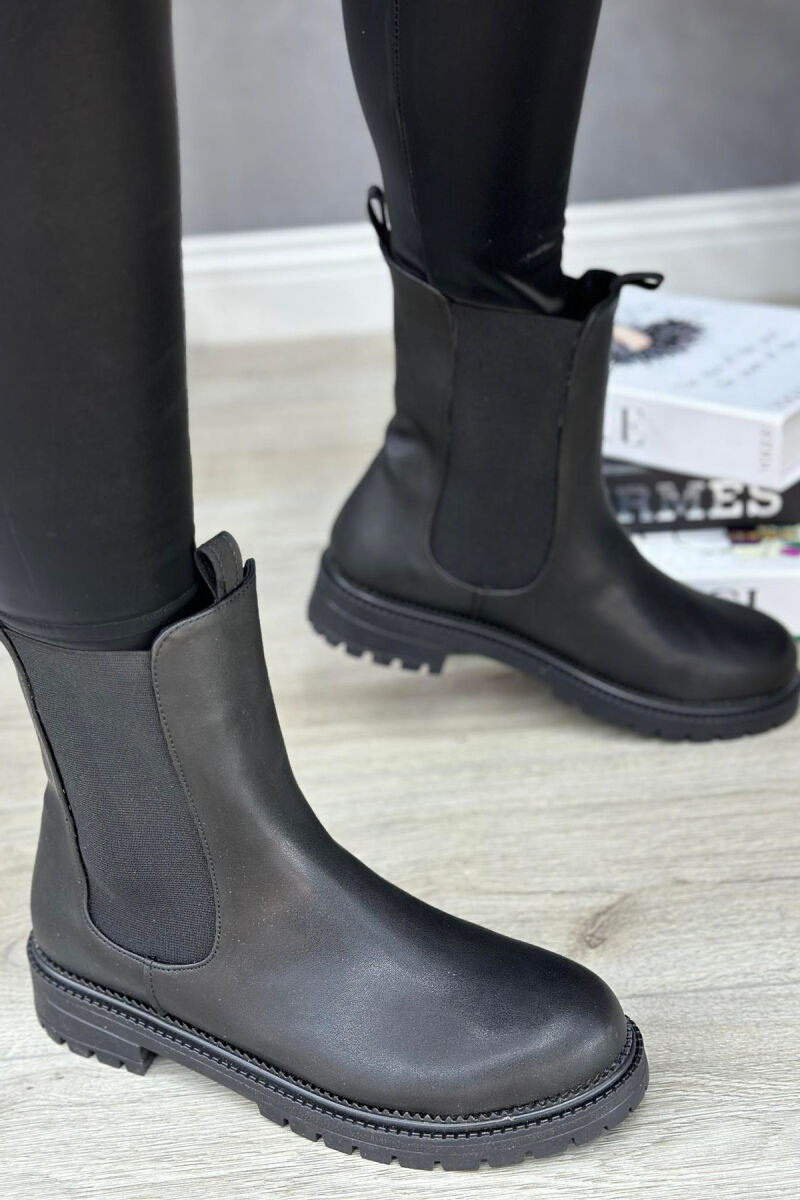 SIMPLE PLATFORM WOMAN CREW BOOTS LEATHER BLACK ANKLE BOOTS FA-32