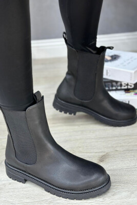 SIMPLE PLATFORM WOMAN CREW BOOTS LEATHER BLACK/ZEZE LEKURE 