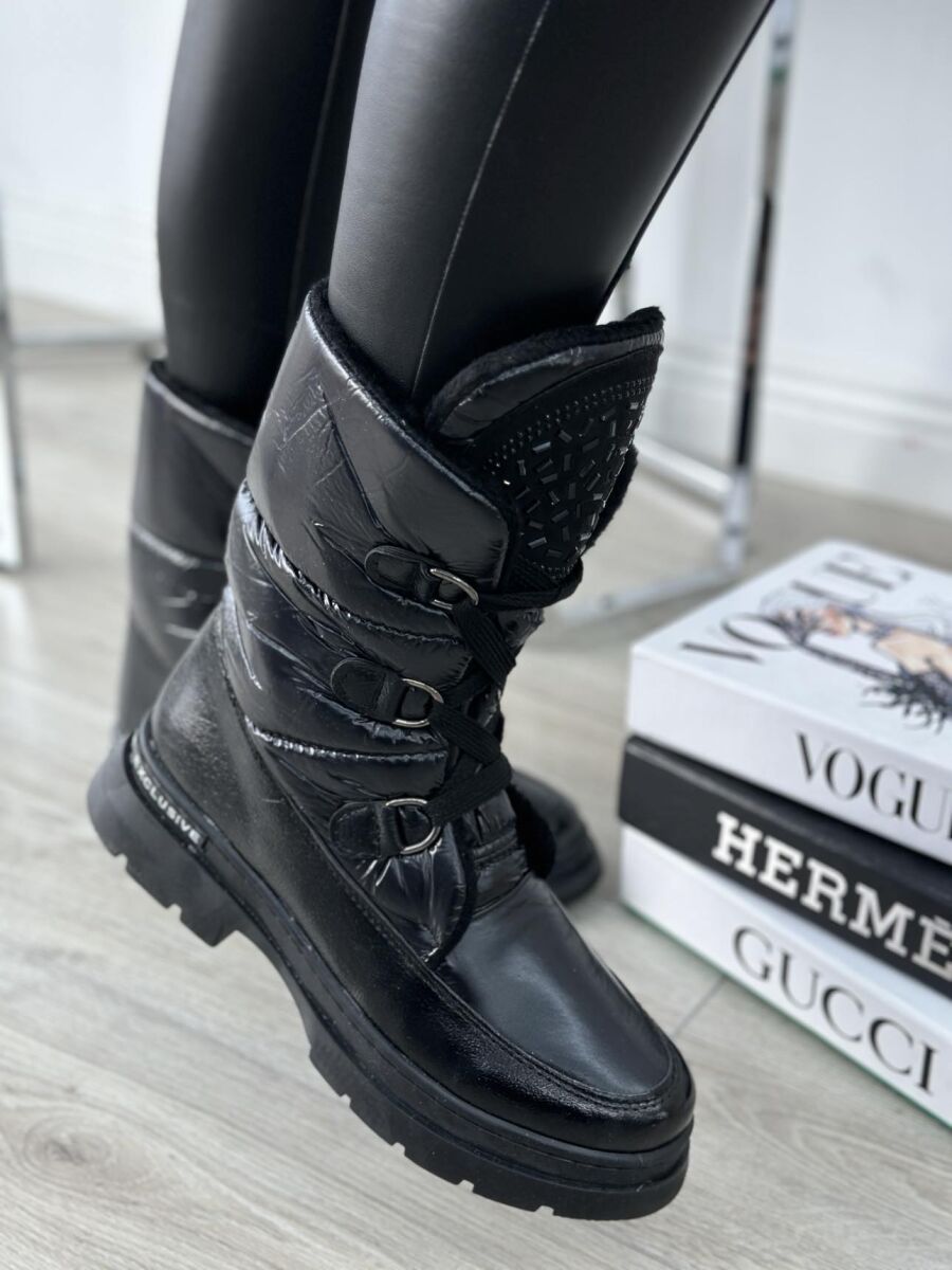 SIMPLE PLATFORM ZIPPER WOMAN CREW BOOTS GLOSSY BLACK-ZEZE SHKELQIM - 2