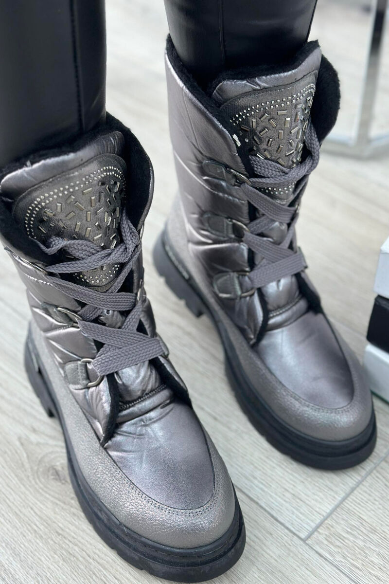 SIMPLE PLATFORM ZIPPER WOMAN CREW BOOTS GLOSSY GREY/GRI SHKELQIM - 1