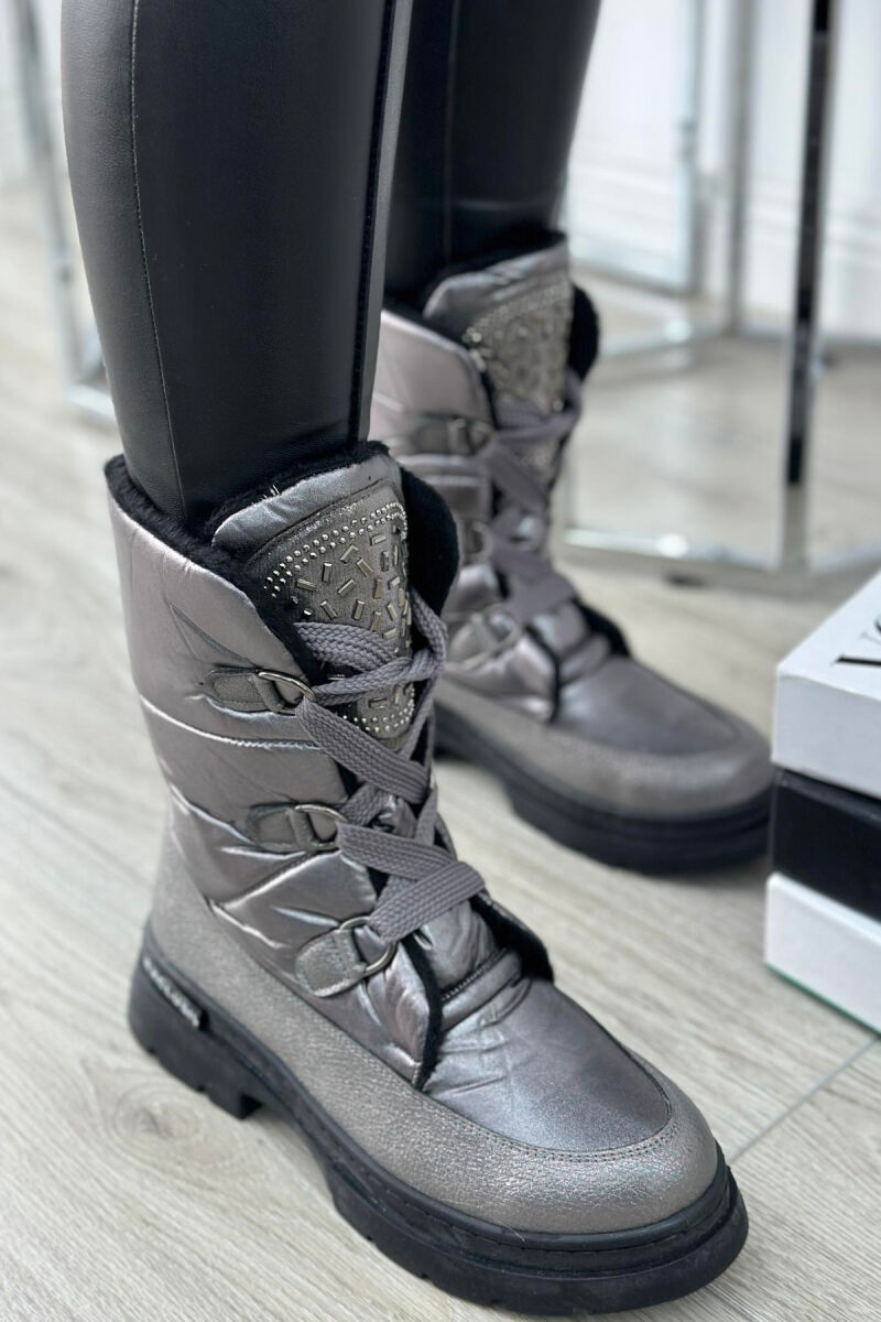 SIMPLE PLATFORM ZIPPER WOMAN CREW BOOTS GLOSSY GREY/GRI SHKELQIM - 3