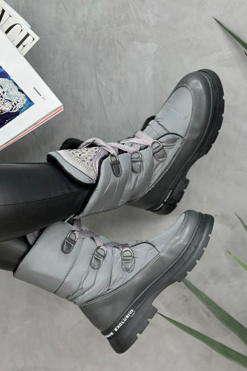 SIMPLE PLATFORM ZIPPER WOMAN CREW BOOTS GREY/GRI - 3