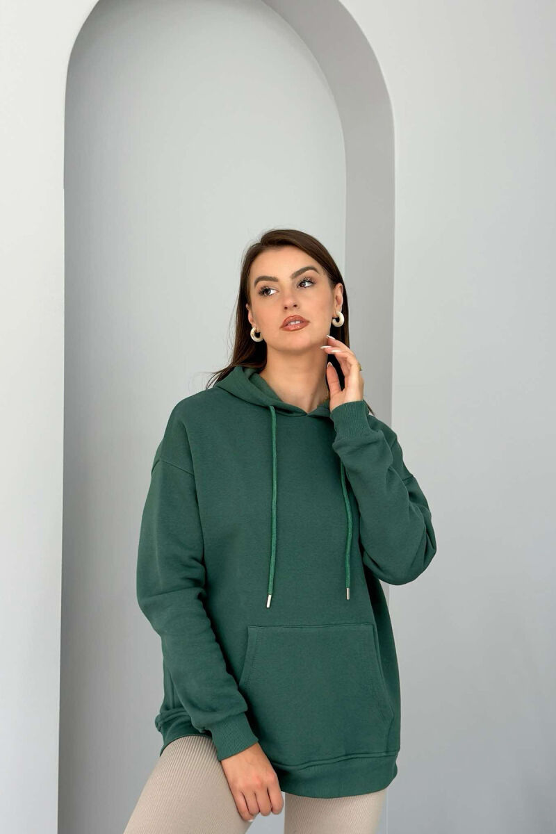 SIMPLE POCKED HOODIE WOMAN DARK GREEN/JEE - 1