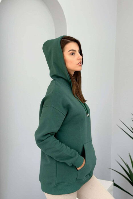 SIMPLE POCKED HOODIE WOMAN DARK GREEN/JEE - 2