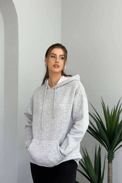 SIMPLE POCKED HOODIE WOMAN LIGHT GREY/GZ - 4