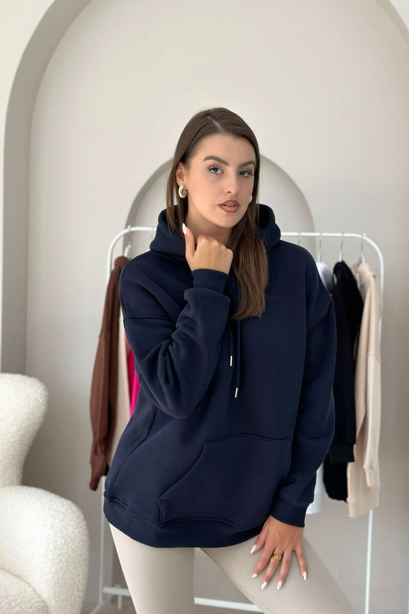 SIMPLE POCKED HOODIE WOMAN NAVY BLUE/BLU MARINE - 1