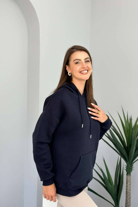 SIMPLE POCKED HOODIE WOMAN NAVY BLUE/BLU MARINE - 5