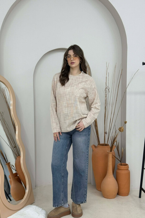 SIMPLE POCKET DETAIL WOMEN SWEATSHIRT BEIGE/BEZHE 