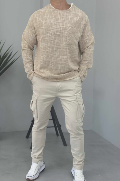SIMPLE POCKET DETAIL MEN SWEATSHIRT BEIGE/BEZHE - KLAUDIO FASHION