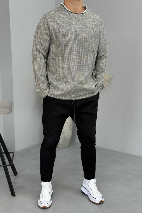 SIMPLE POCKET DETAIL MEN SWEATSHIRT GREY/GRI - KLAUDIO FASHION