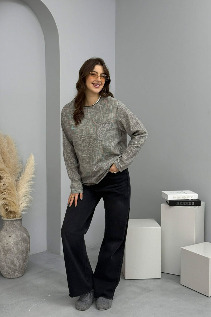 SIMPLE POCKET DETAIL WOMEN SWEATSHIRT GREY/GRI - 1