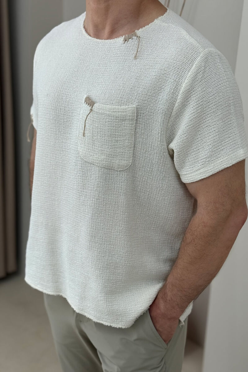 SIMPLE POCKET DETAIL MEN T-SHIRT CREAM/KREM - 3