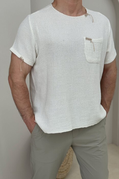 SIMPLE POCKET DETAIL MEN T-SHIRT CREAM/KREM - 2