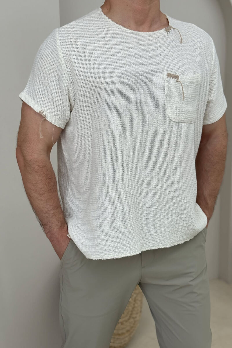 SIMPLE POCKET DETAIL MEN T-SHIRT CREAM/KREM - 2