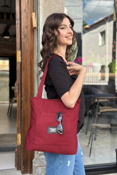 SIMPLE POCKET WOMEN BAG BURGUNDY/VISHNJE - 2