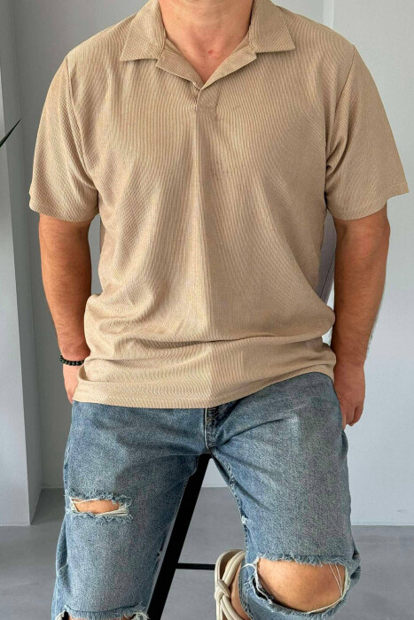 SIMPLE POLO NECK MEN T-SHIRT BEIGE/BEZHE - 2