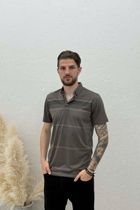 SIMPLE POLO NECK MEN T-SHIRT BROWN/KAFE - 1