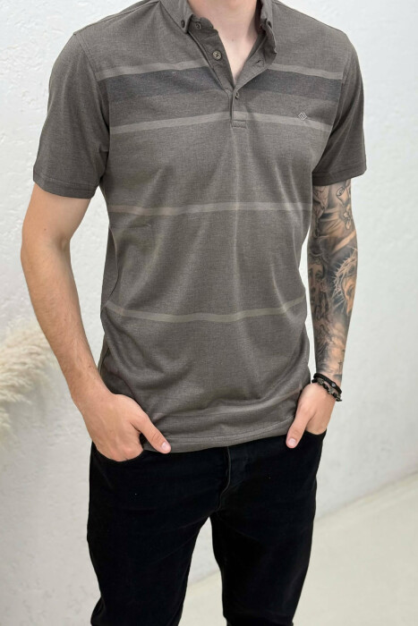 SIMPLE POLO NECK MEN T-SHIRT BROWN/KAFE - 4