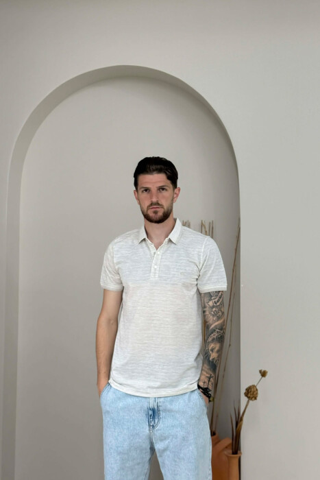 SIMPLE POLO NECK MEN T-SHIRT CREAM/KREM - 1