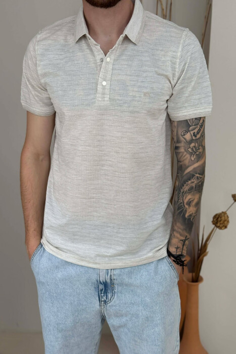SIMPLE POLO NECK MEN T-SHIRT CREAM/KREM - 2