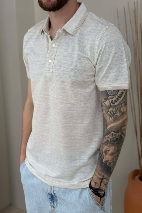 SIMPLE POLO NECK MEN T-SHIRT CREAM/KREM - 3