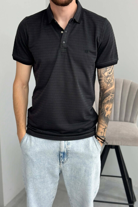 SIMPLE POLO NECK MEN T-SHIRT DARK GREY/GEE - 4