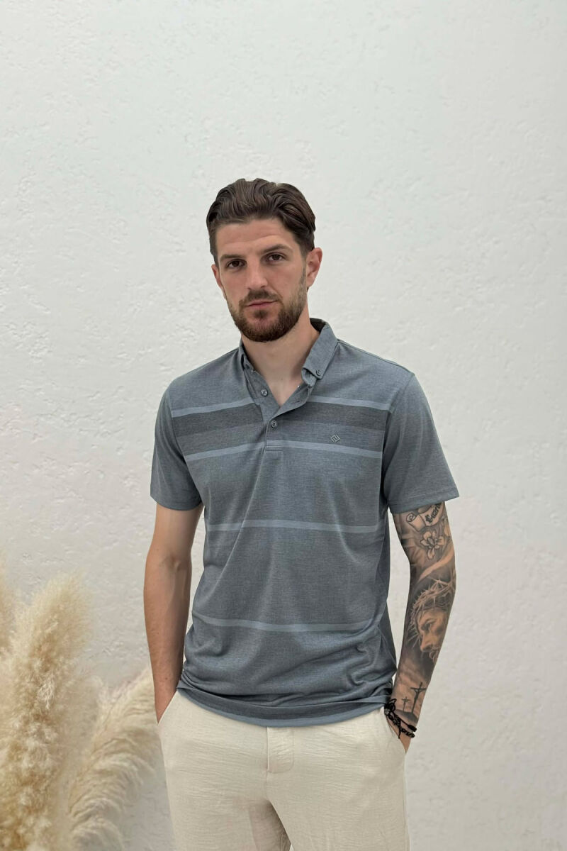 SIMPLE POLO NECK MEN T-SHIRT DARK GREY/GEE - 1
