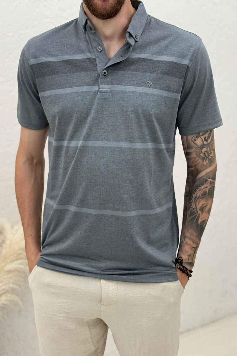 SIMPLE POLO NECK MEN T-SHIRT DARK GREY/GEE - 4
